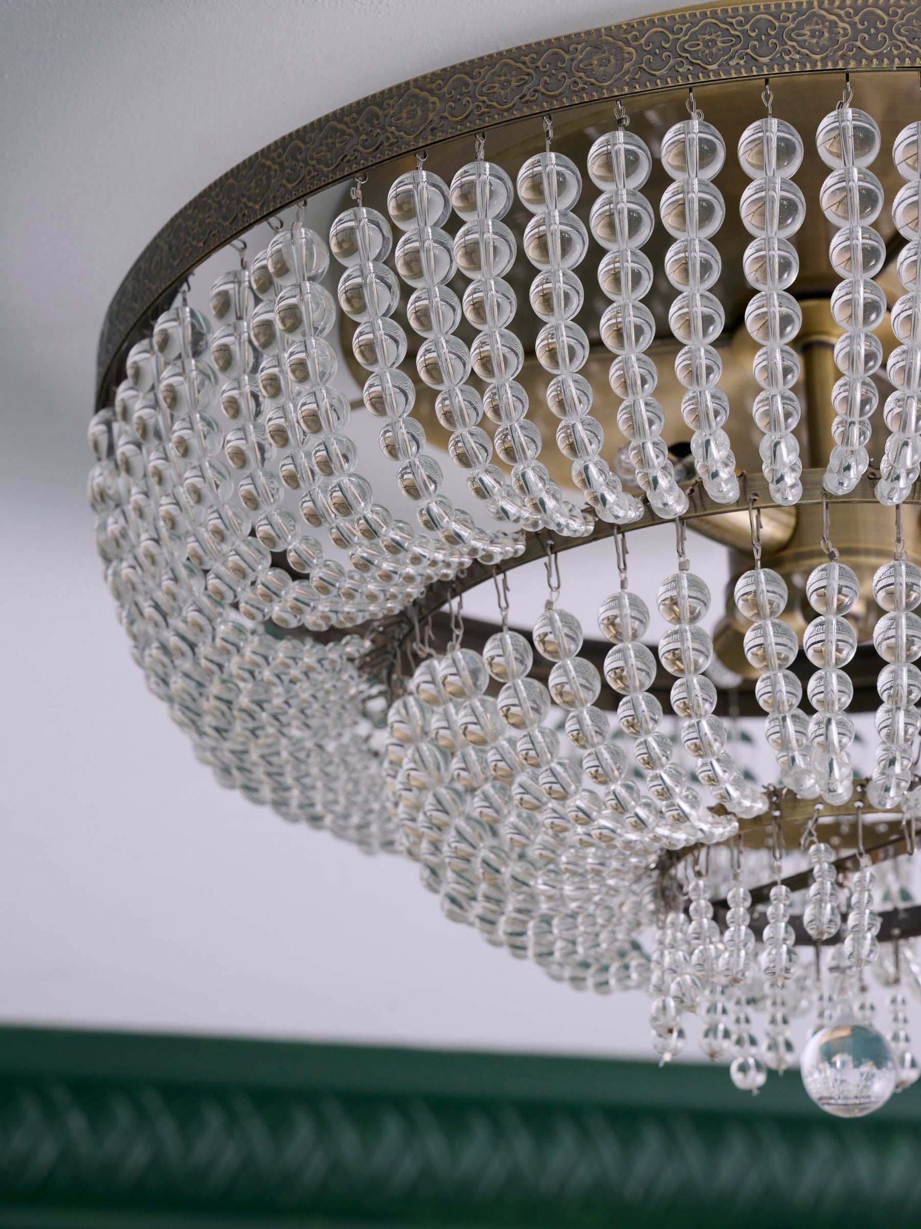 Brass Bamburgh ceiling light with glass beads, imported from the UK