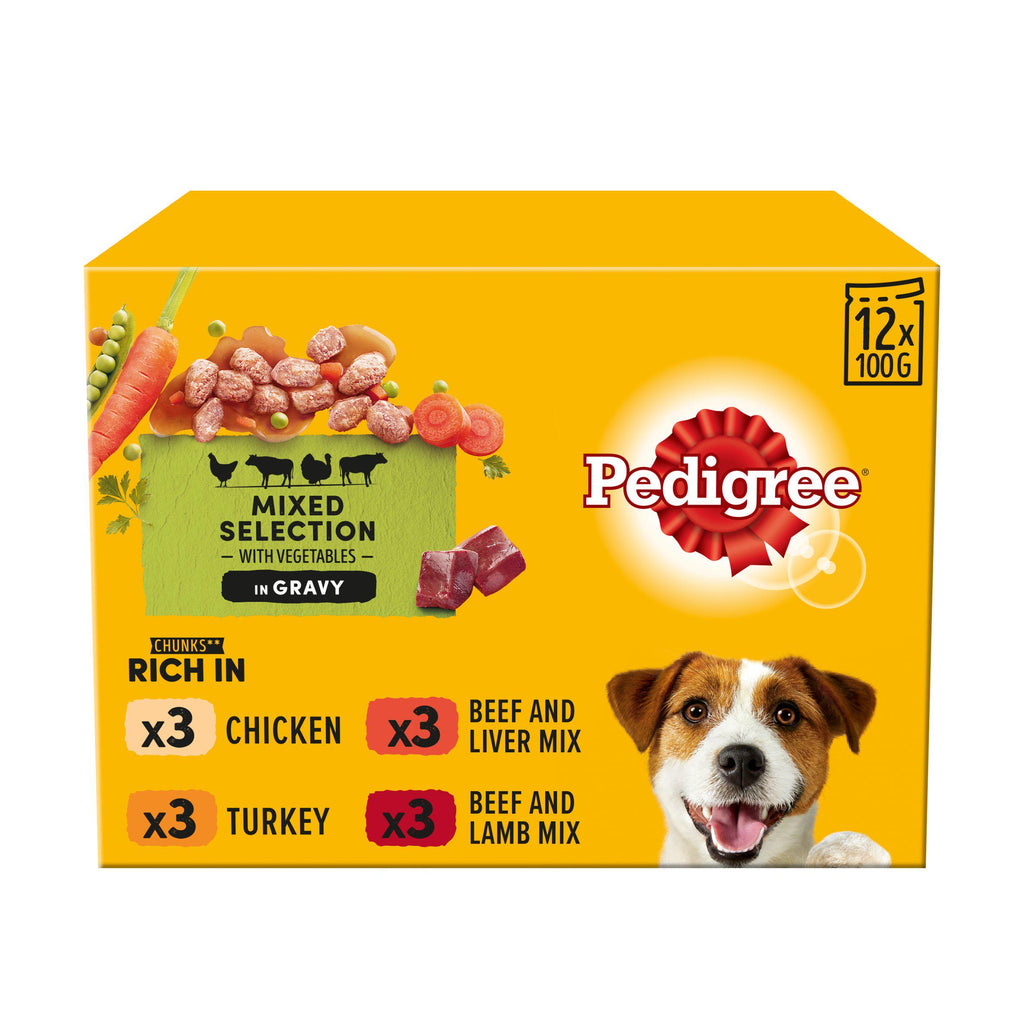 Pedigree Adult Wet Dog Food Pouches Mixed In Gravy 12x100g