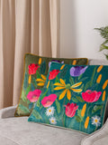 Wylder cushion celandine floral velvet piped 43cm, imported from the UK