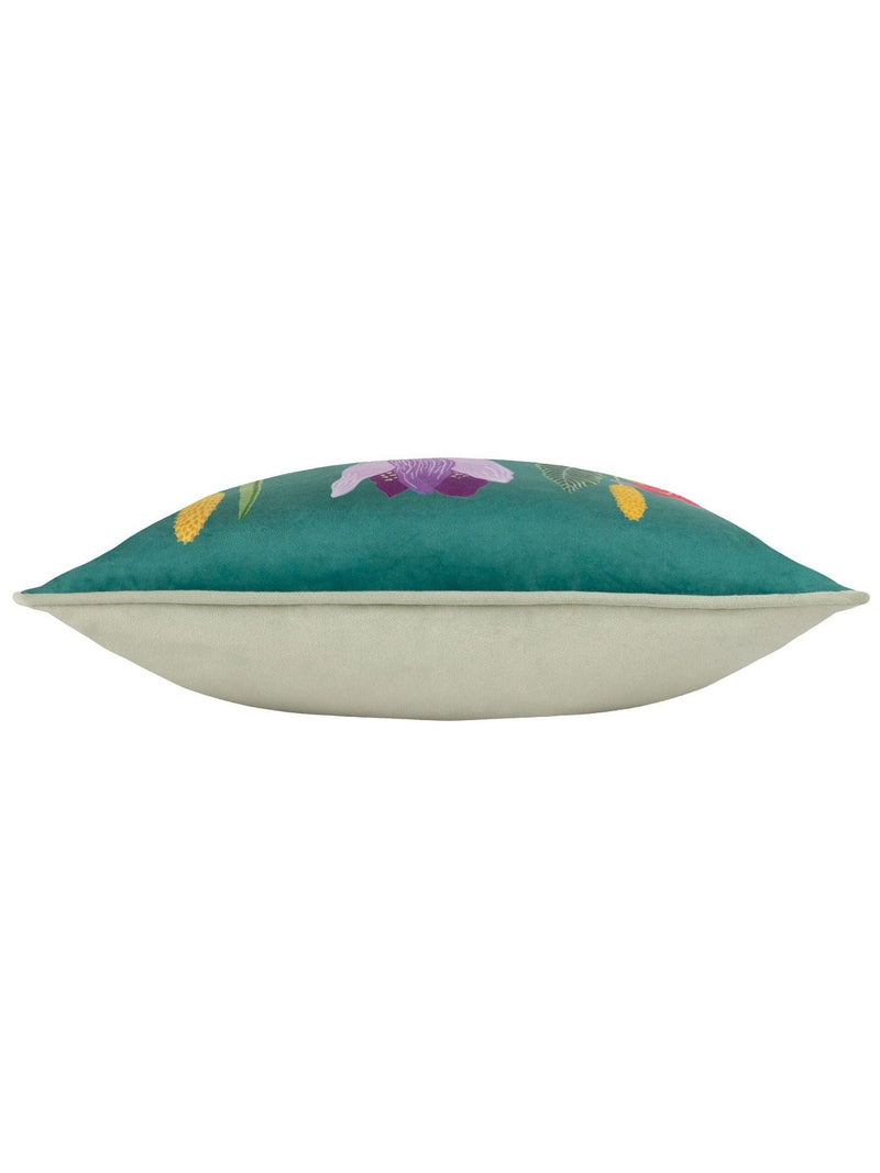 Wylder cushion celandine floral velvet piped 43cm, imported from the UK