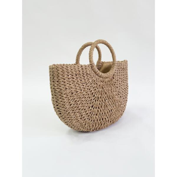 Round woven straw holdall with circular handle (British brand)
