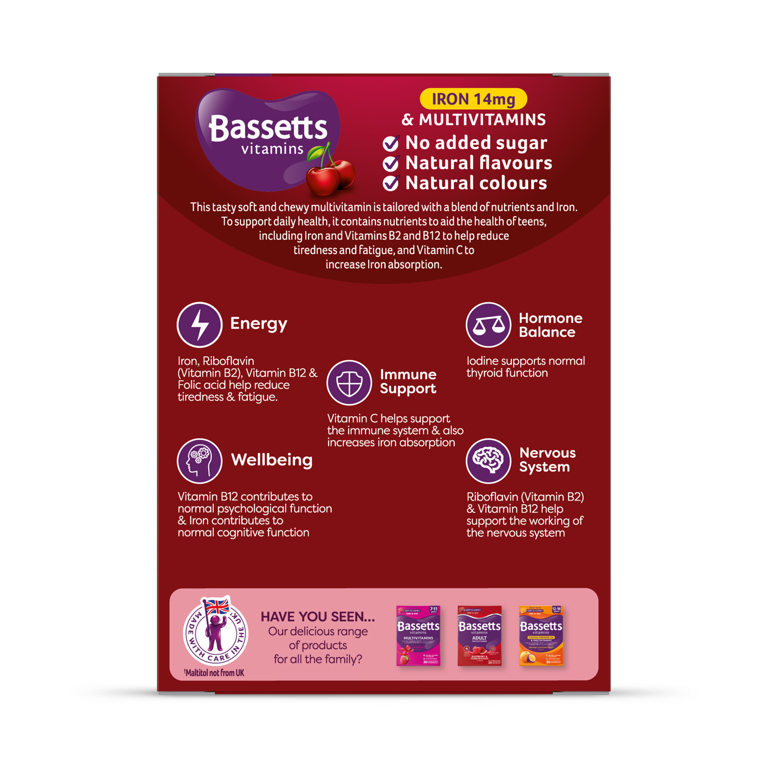 Bassetts multivitamin gummies Iron & Cherry 30 count, UK version