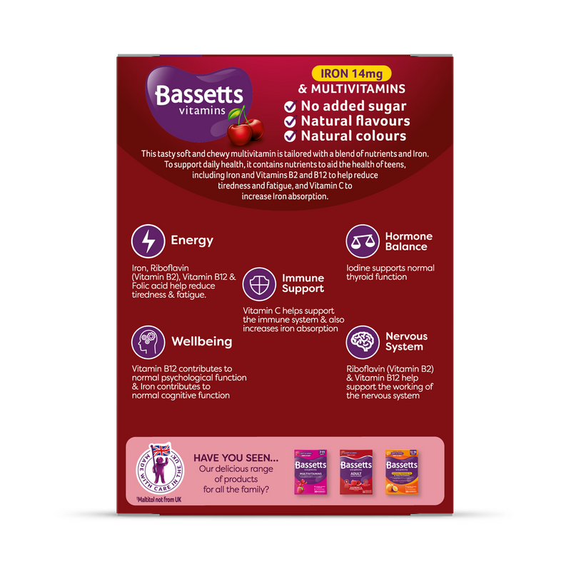 Bassetts multivitamin gummies Iron & Cherry 30 count, UK version