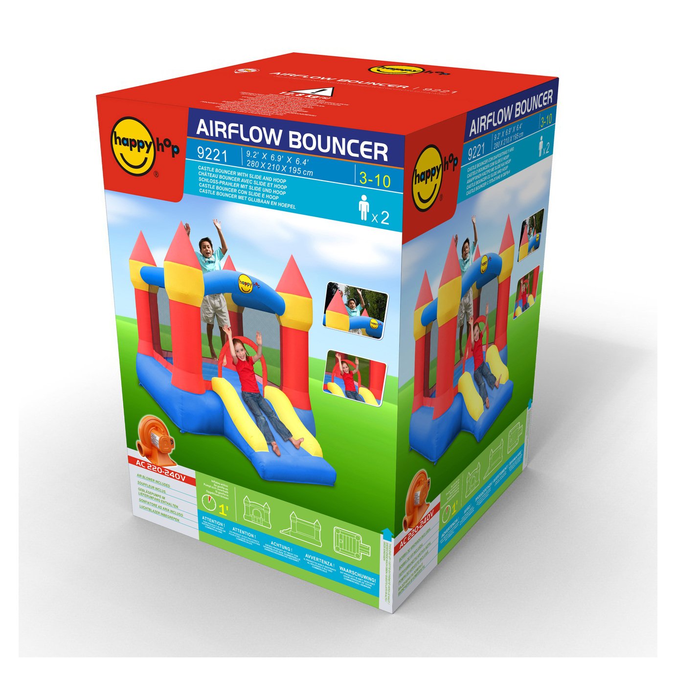 Happy Hop inflatable castle bouncer with slide and hoop large, UK version