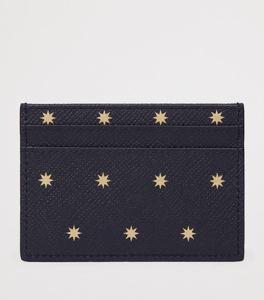 Smythson Panama card holder in crossgrain calf leather with stars detail - British product