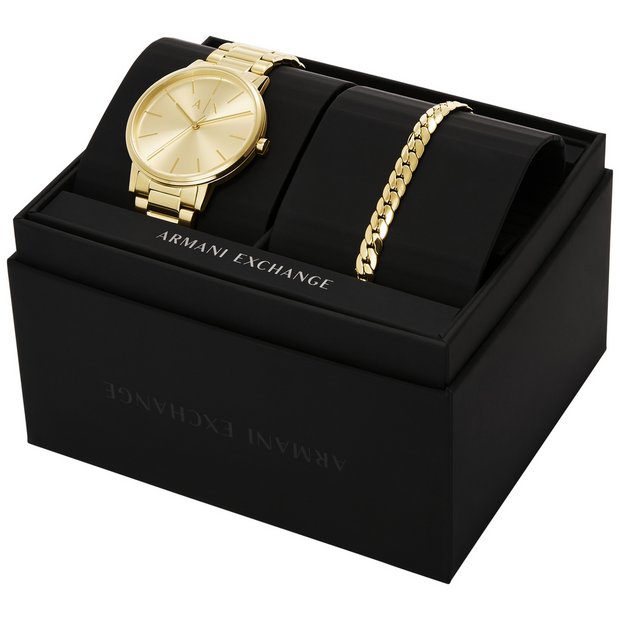 Armani Exchange gold-tone stainless steel bracelet watch (British brand)
