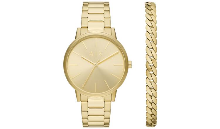 Armani Exchange gold-tone stainless steel bracelet watch (British brand)