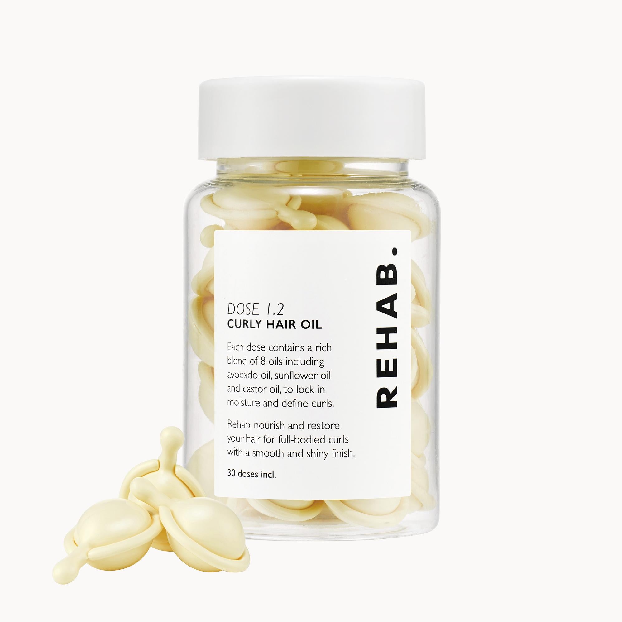 Rehab Dose 1.2 curly hair oil capsules, UK version