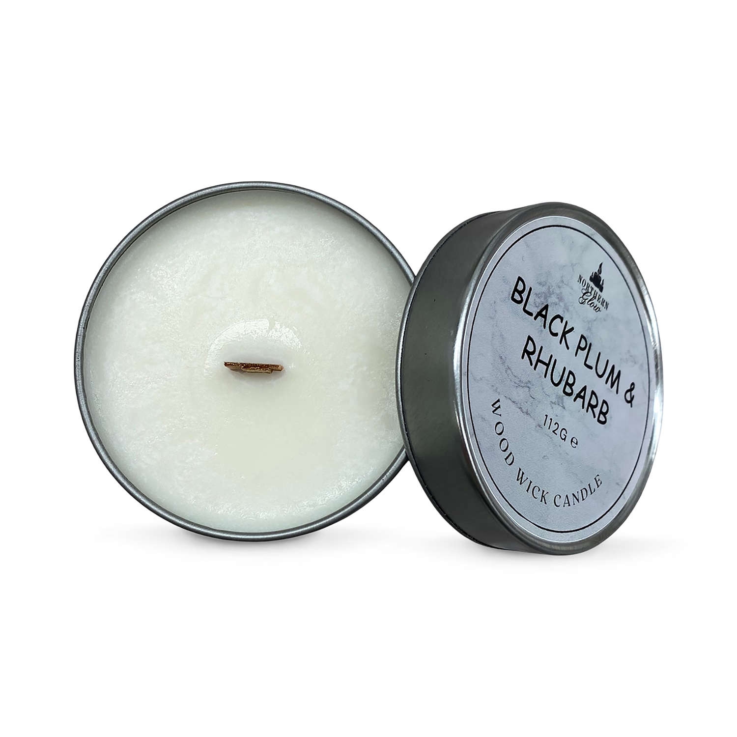 Scented wood wick candle Black Plum Rhubarb 112g, imported from the UK