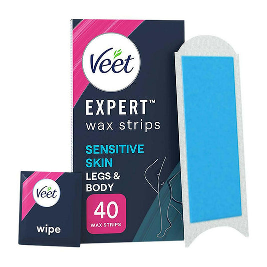 Veet Expert Wax Strips Legs Body Sensitive Hair Removal - 20s