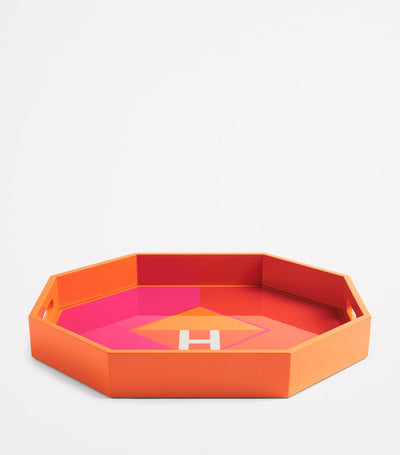 صينية ديكور Harrods Lacquered Wood Logo Geometric Decorative Tray 38 سم × 42 سم