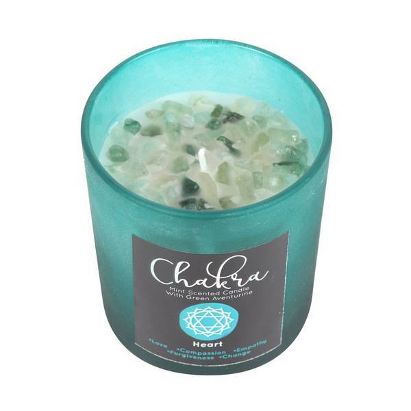 Something Different Mint Heart Chakra scented candle with crystals, imported from the UK