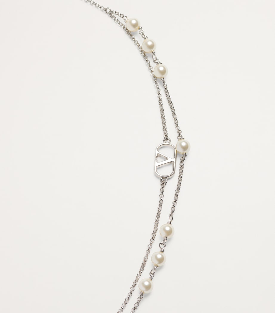 Valentino Garavani faux pearl double-layered VLogo necklace, UK version