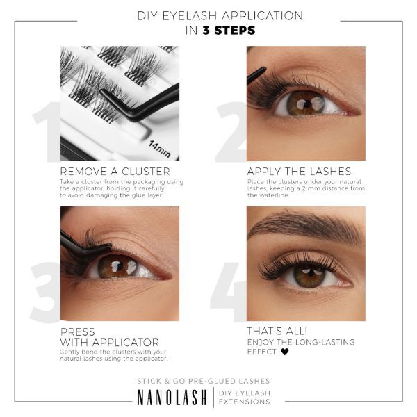 Nanolash pre-glued lashes CLASSY 36 clusters, imported from the UK