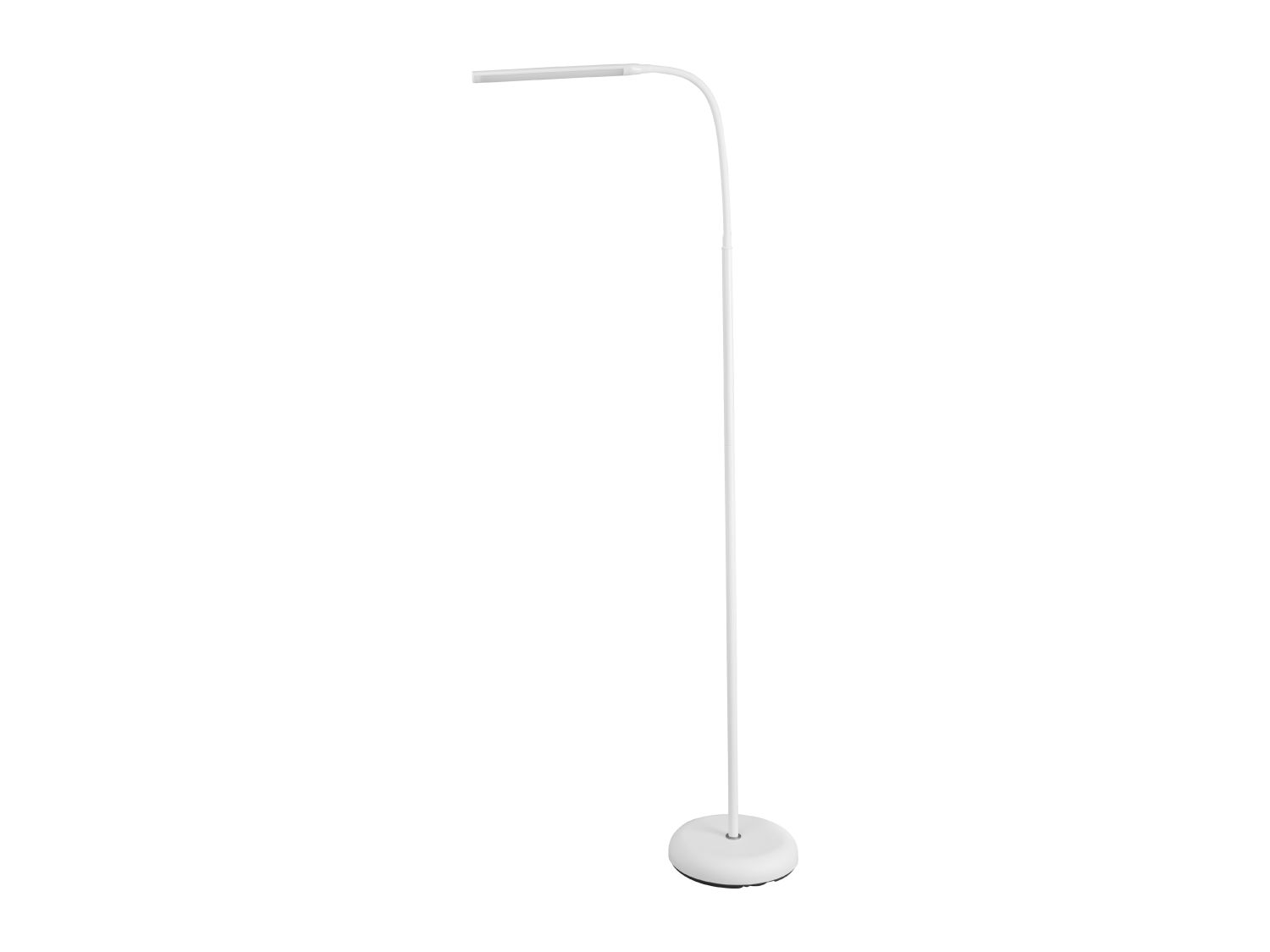White LED floor lamp with adjustable gooseneck and touch dimmer (British brand)