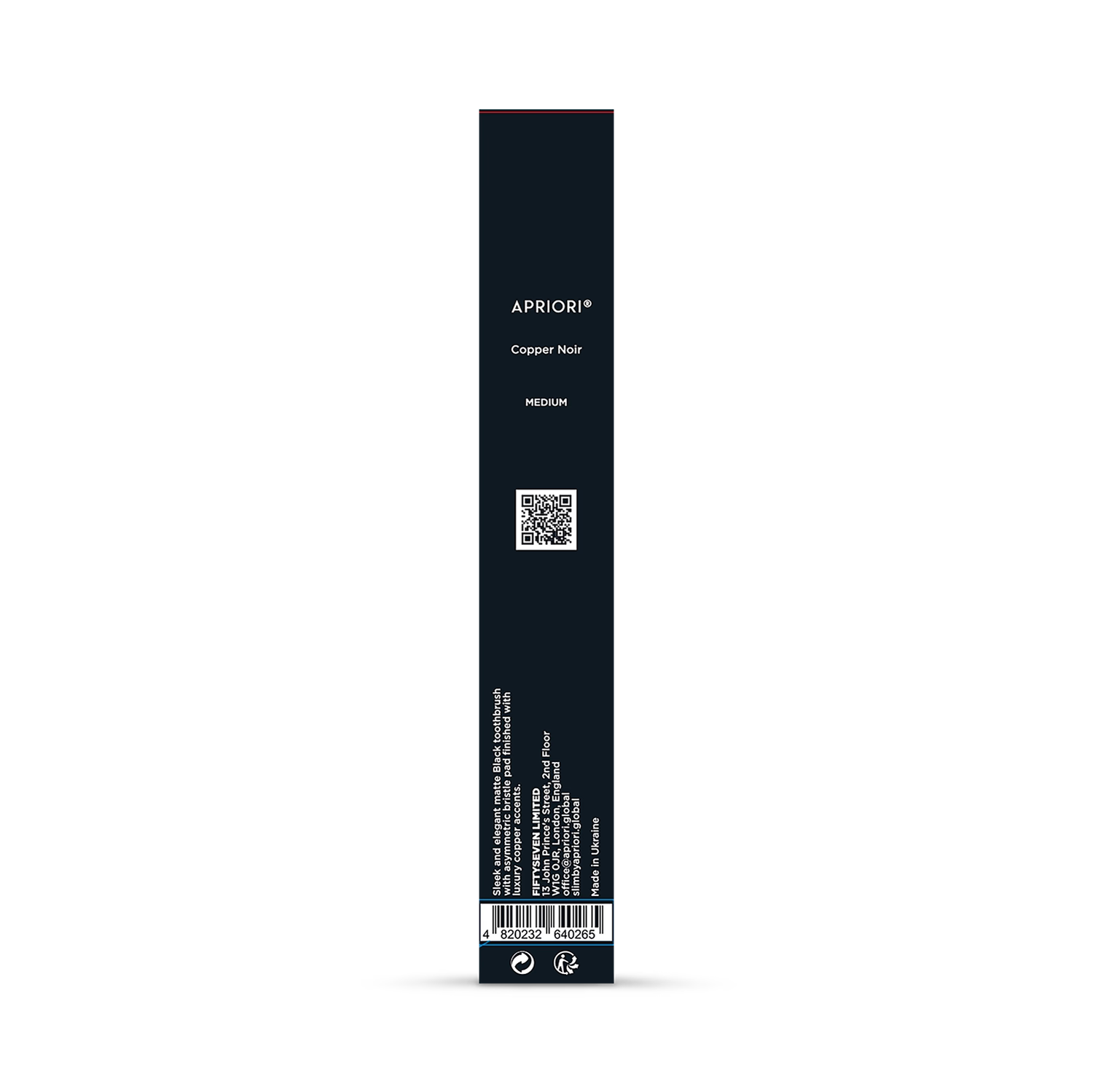 Apriori Copper Noir medium toothbrush with plant-based bristles, imported from the UK