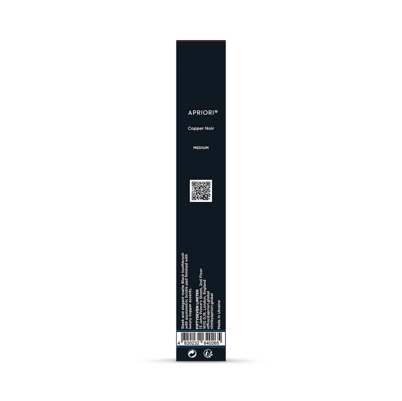 Apriori Copper Noir medium toothbrush with plant-based bristles, imported from the UK