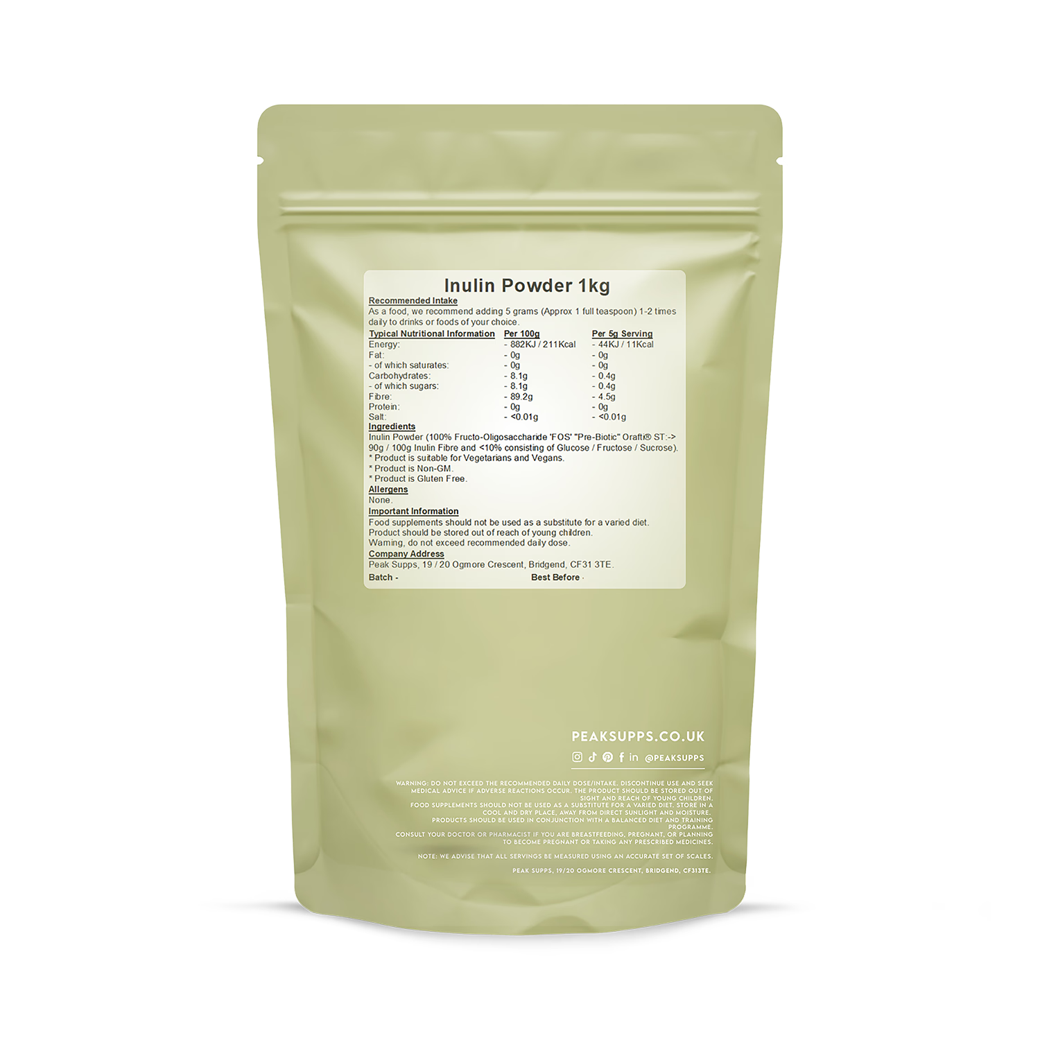 Peak Supps Inulin Powder 1kg (British brand)