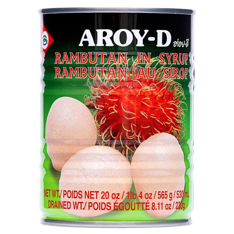 Aroy-D canned rambutan in sugar syrup - British product