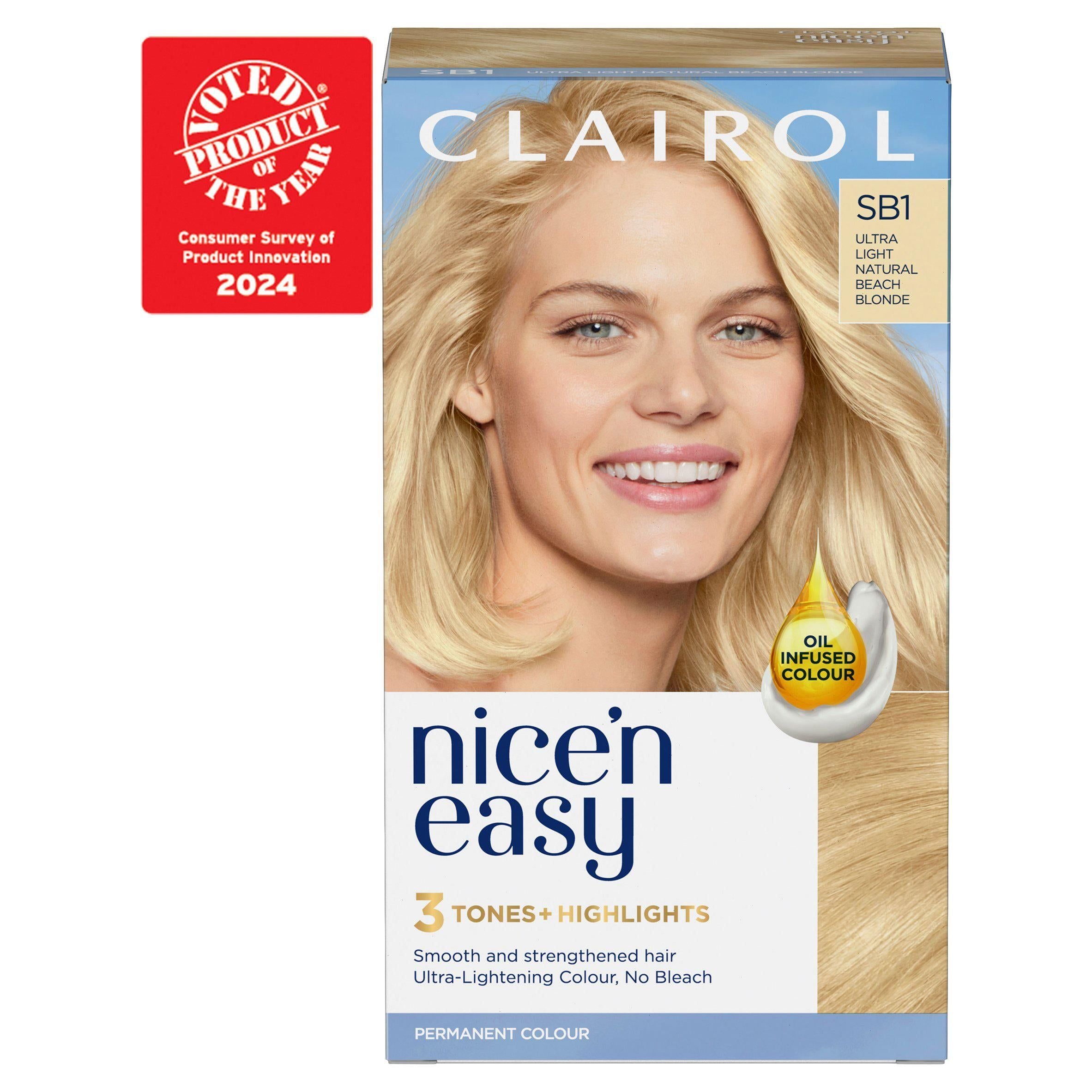 Clairol Nice'n Easy Crème Natural Looking Oil-Infused Hair Dye Ultra Light Natural Beach Blonde SB1 Blonde Sainsburys   