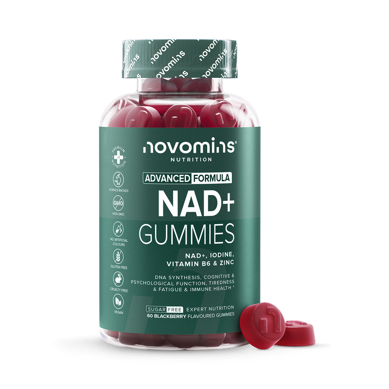 Novomins NAD+ blackberry flavour gummies 60 count, imported from the UK