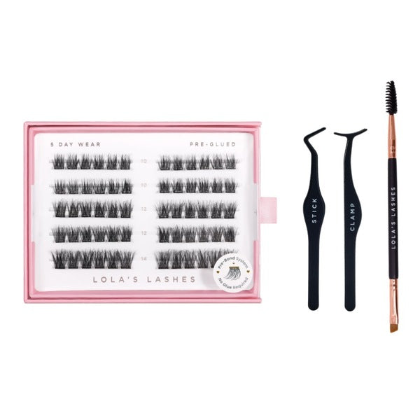 Lola's Lashes Soft Wisp Starter Kit pre-glued lashes, imported from the UK