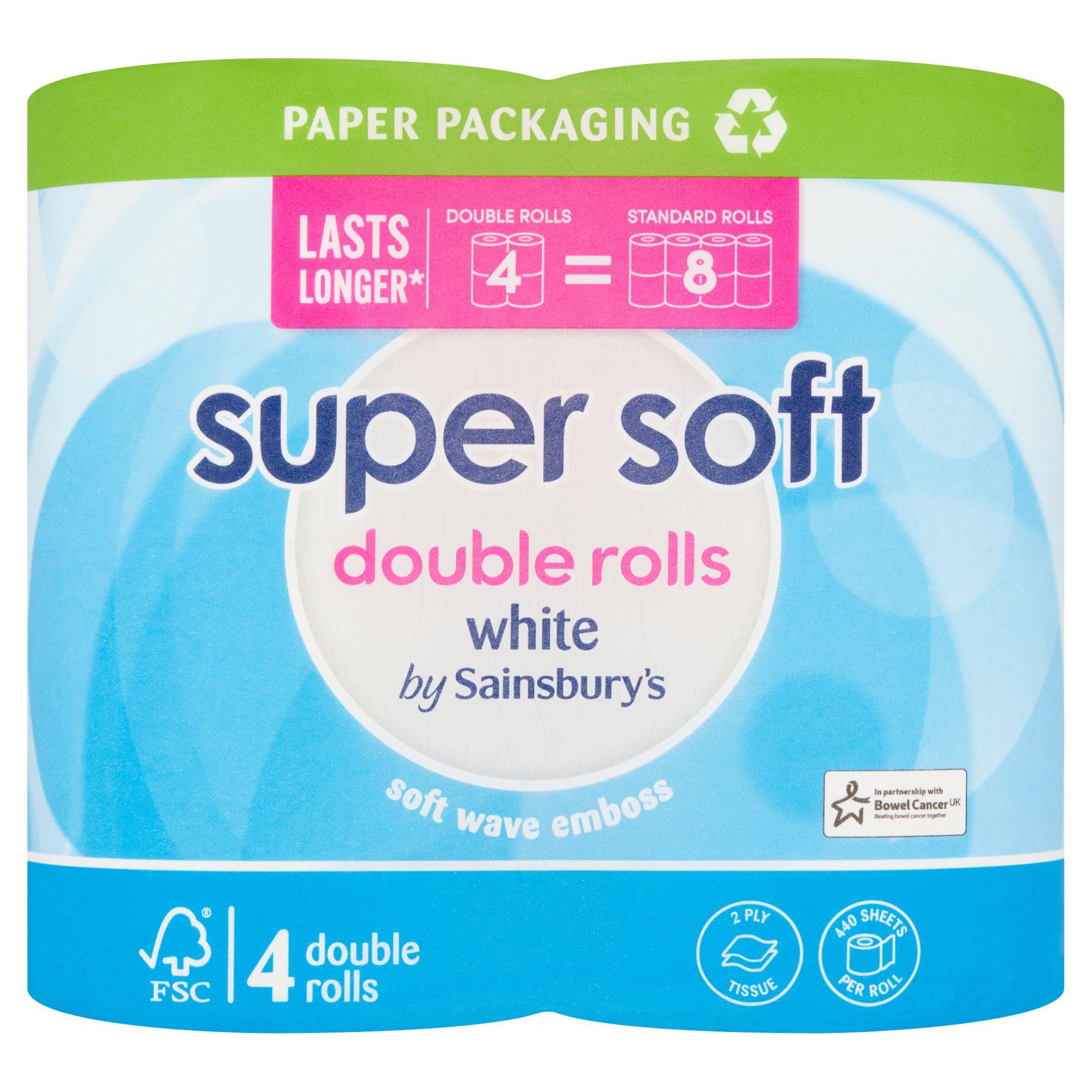 Sainsbury's Super Soft White Toilet Tissue Double Rolls 4 equals 8 Rolls GOODS Sainsburys   