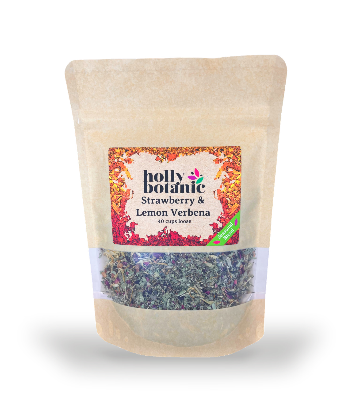 Holly Botanic Strawberry & Lemon Verbena tisane 40 cup loose, imported from the UK