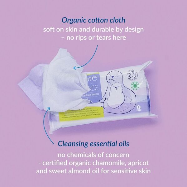 Natracare organic baby wipes 50 per packet 5 pack, UK version
