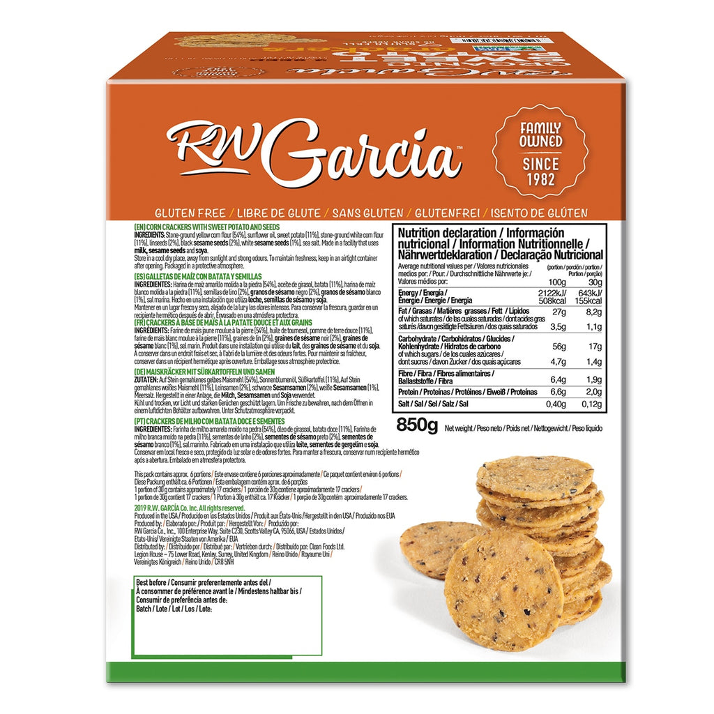 RW Garcia 3 Seed Sweet Potato Crackers, 850g