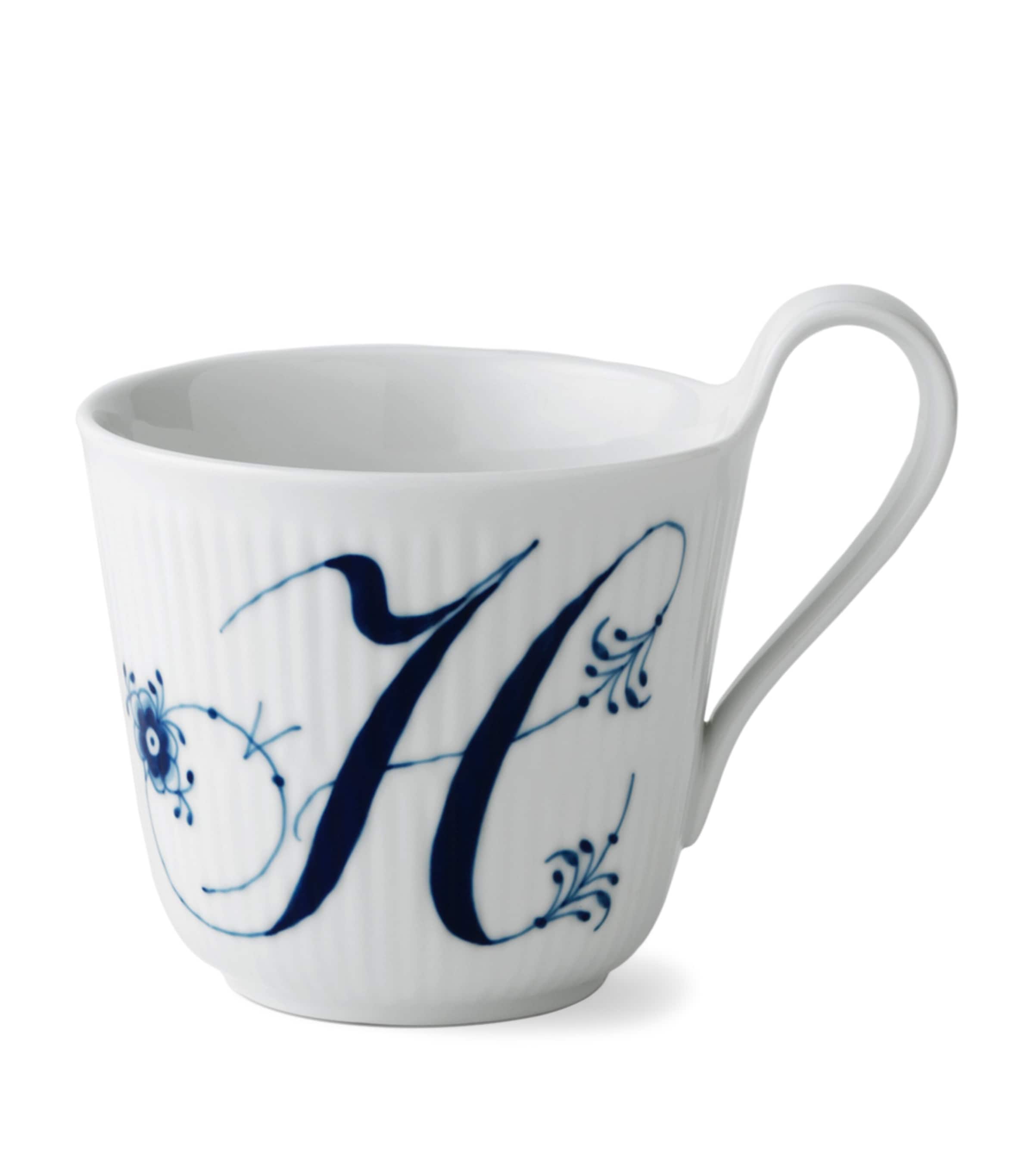 Royal Copenhagen porcelain fluted alphabet mug, imported from the UK
