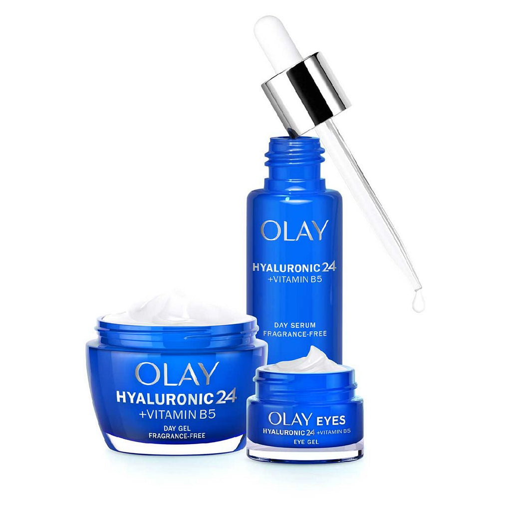 Olay Ultimate Thirst Trap with Hyaluronic Acid + Vitamin B5 Day Moisturiser, Serum, and Eye Cream Bundle