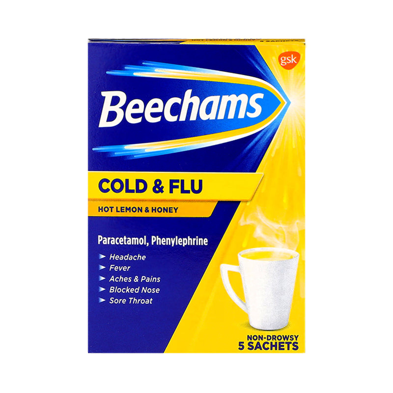 Beechams Forkjølelse & Influensa Varm Sitron Honning poser 5 - Britisk produkt