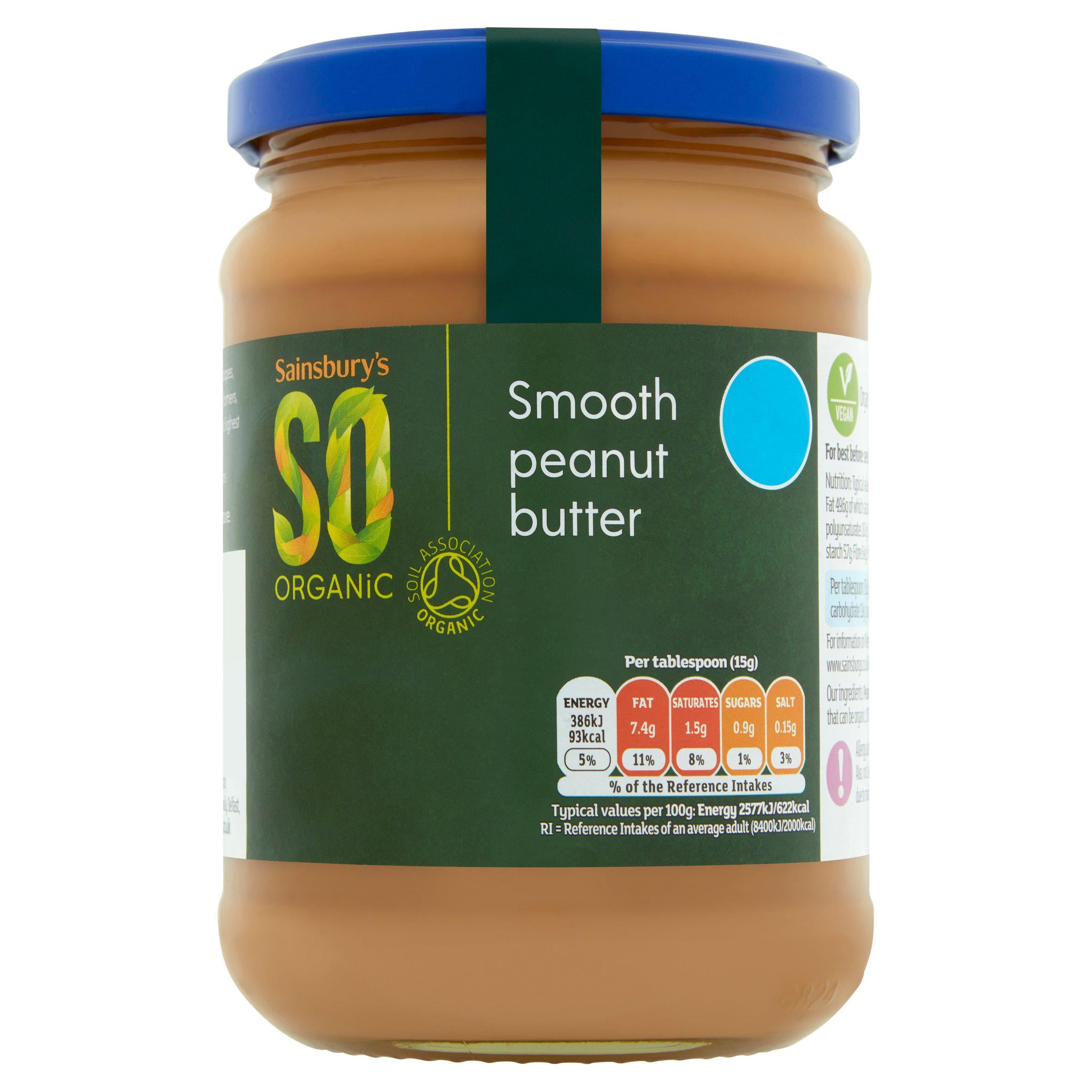 Sainsbury's Peanut Butter Smooth, SO Organic 340g GOODS Sainsburys   