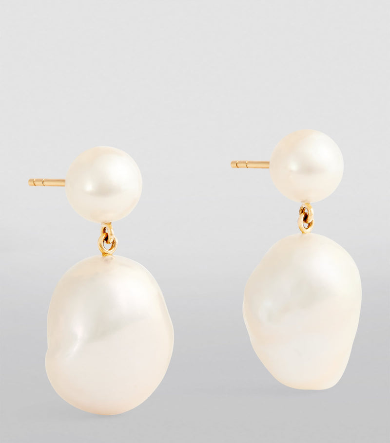 Sophie Bille Brahe Venus Blanc drop earrings with pearls and gold (British brand)