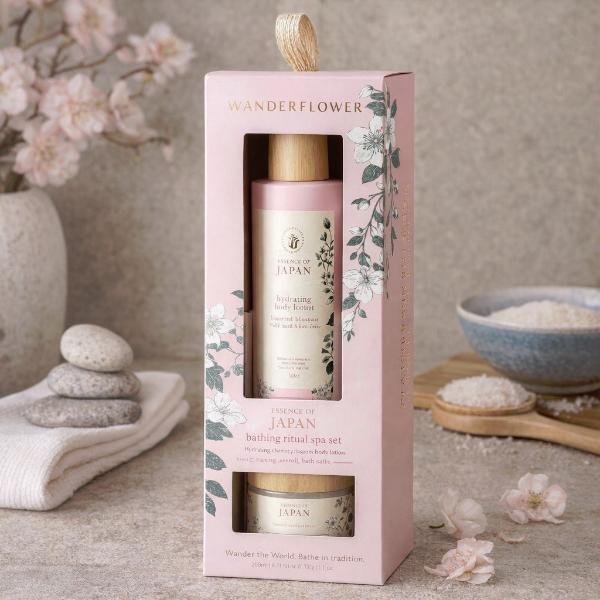 Wanderflower Cherry Blossom and Rice Milk bath gift set (British brand)