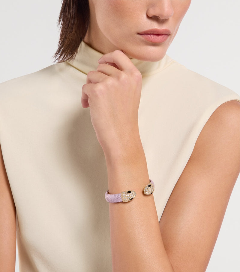 Bvlgari Serpenti Forever bangle in lizard leather and gold-plated brass imported from the UK