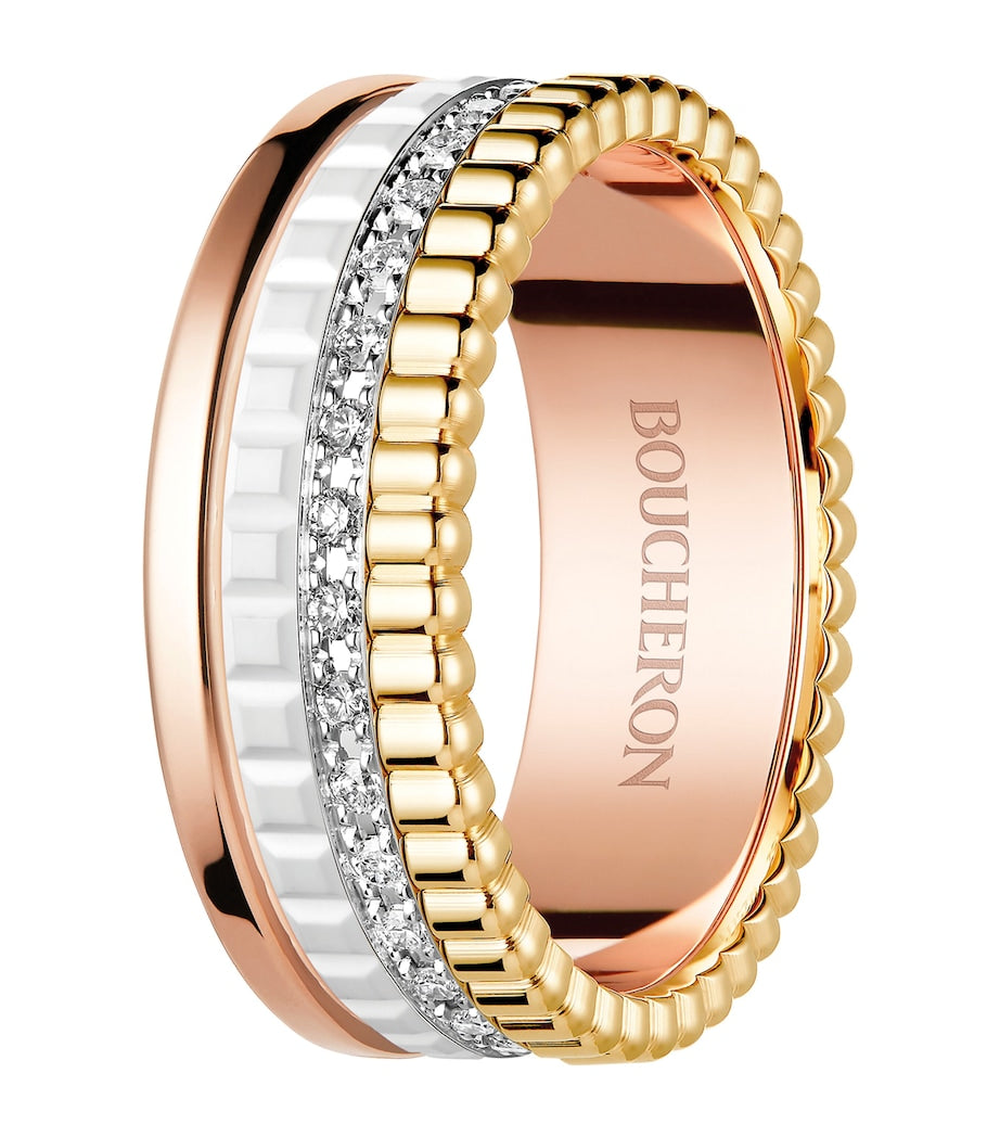 Boucheron Quatre White Edition ring mixed gold diamonds ceramic, UK version