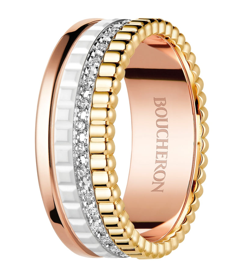 Boucheron Quatre White Edition ring mixed gold diamonds ceramic, UK version