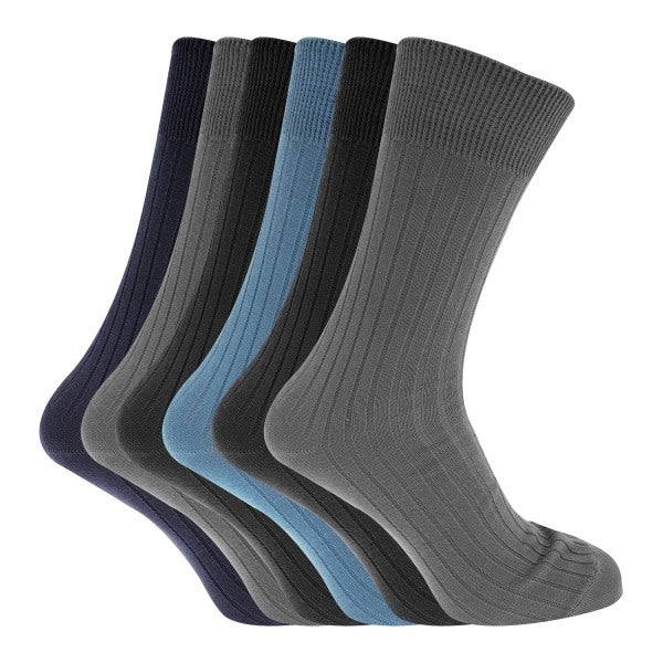 Mens 100% Cotton Ribbed Socks (Pack Of 6) (UK Shoe 6-11)