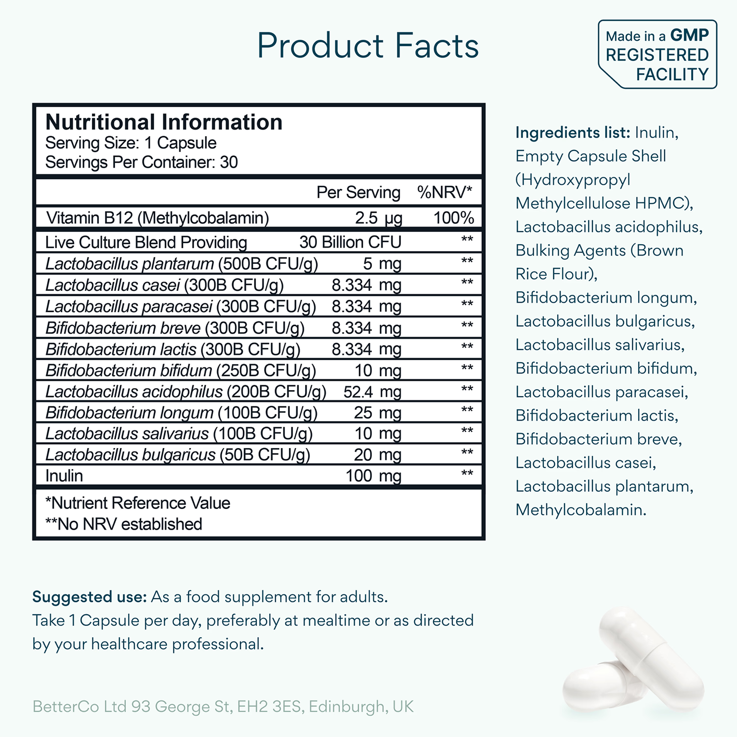 Bettervits probiotic complex 30B CFU 30 capsules, UK version