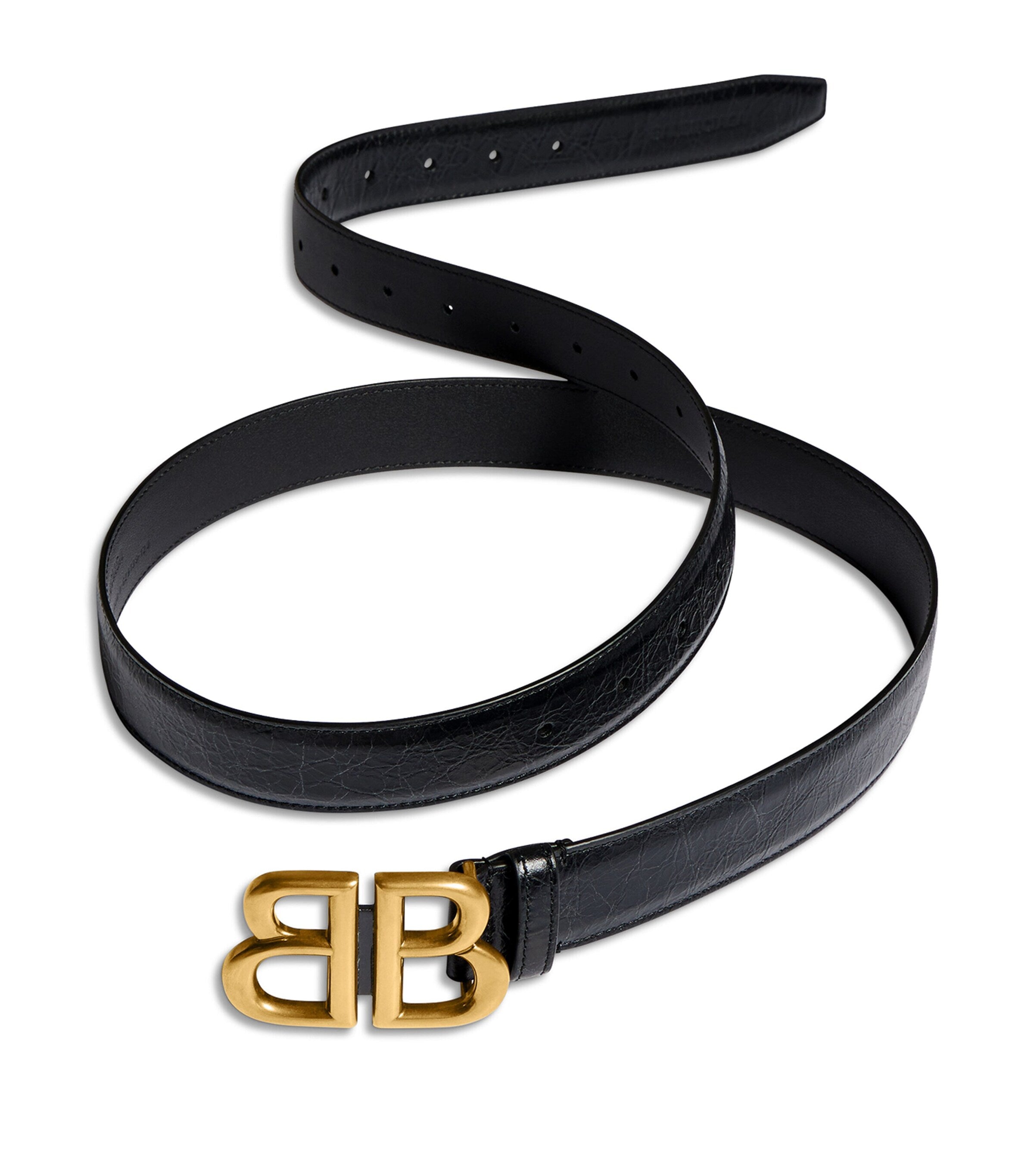 Balenciaga calfskin logo belt textured finish gold B, UK version