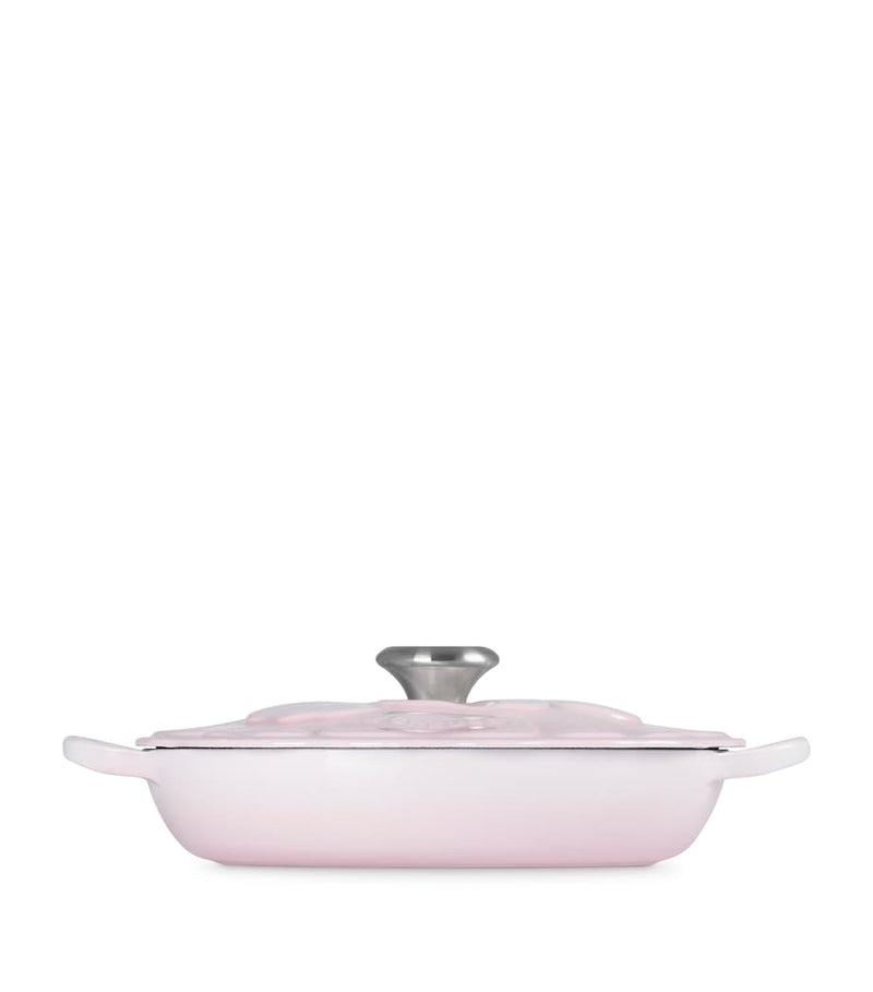 Le Creuset cast iron petal shallow casserole dish 26cm, imported from the UK