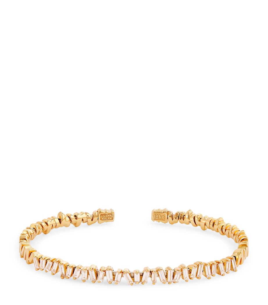 Suzanne Kalan Classic bangle with baguette diamonds in yellow gold (British brand)