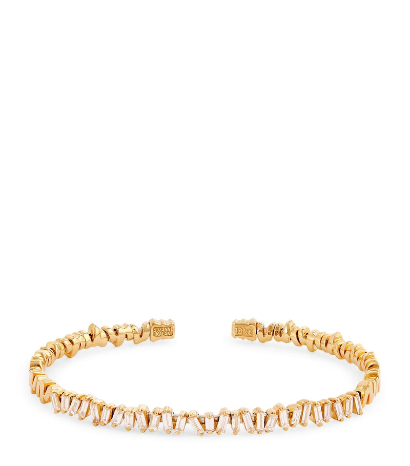Suzanne Kalan Classic bangle with baguette diamonds in yellow gold (British brand)