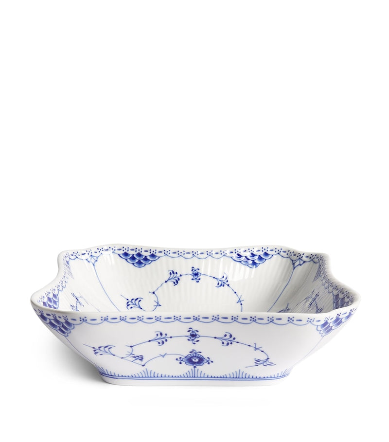 Royal Copenhagen Blue Fluted Half Lace Square Bowl 21cm, imported from the UK