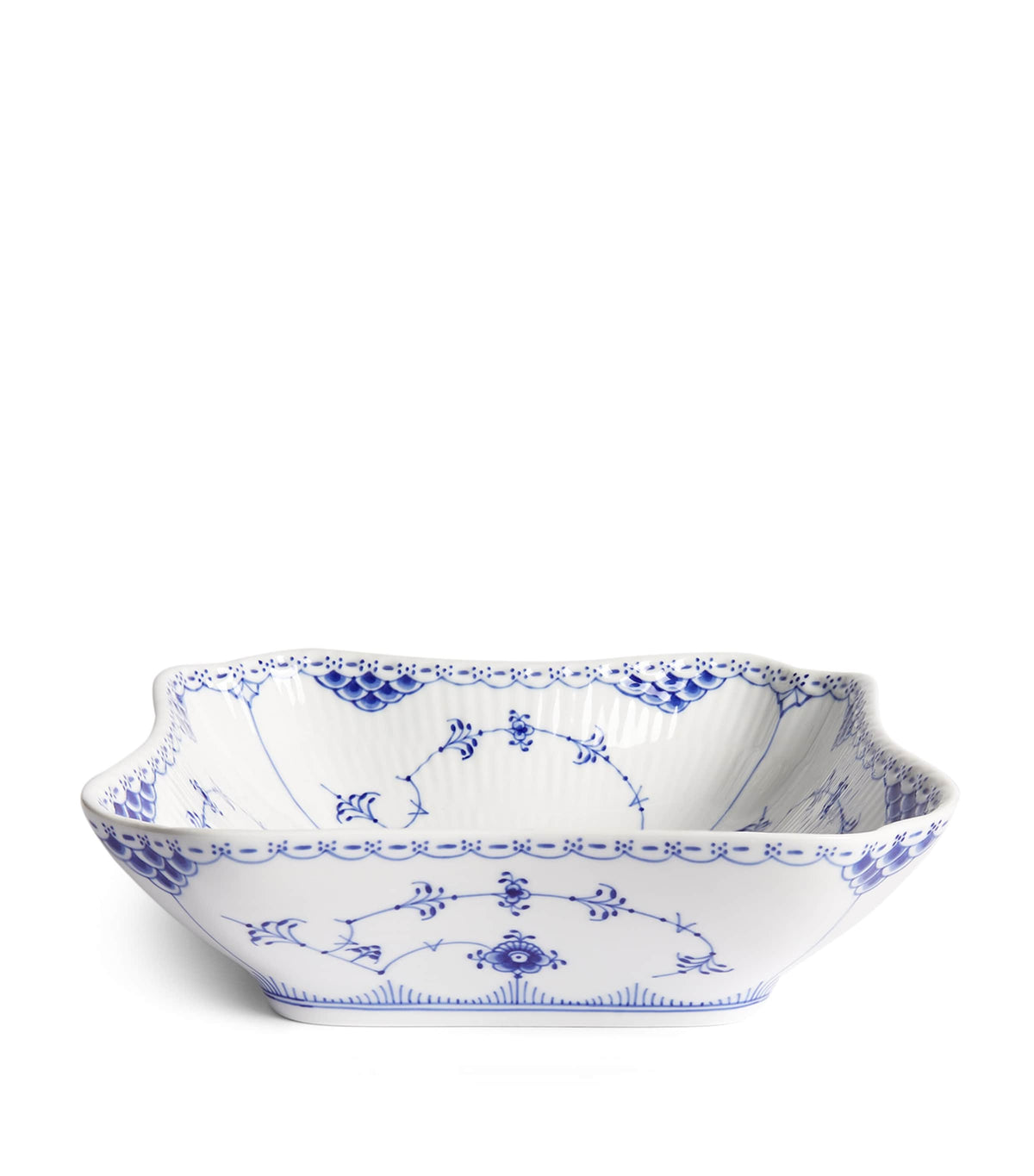 Royal Copenhagen Blue Fluted Half Lace Square Bowl 21cm, imported from the UK