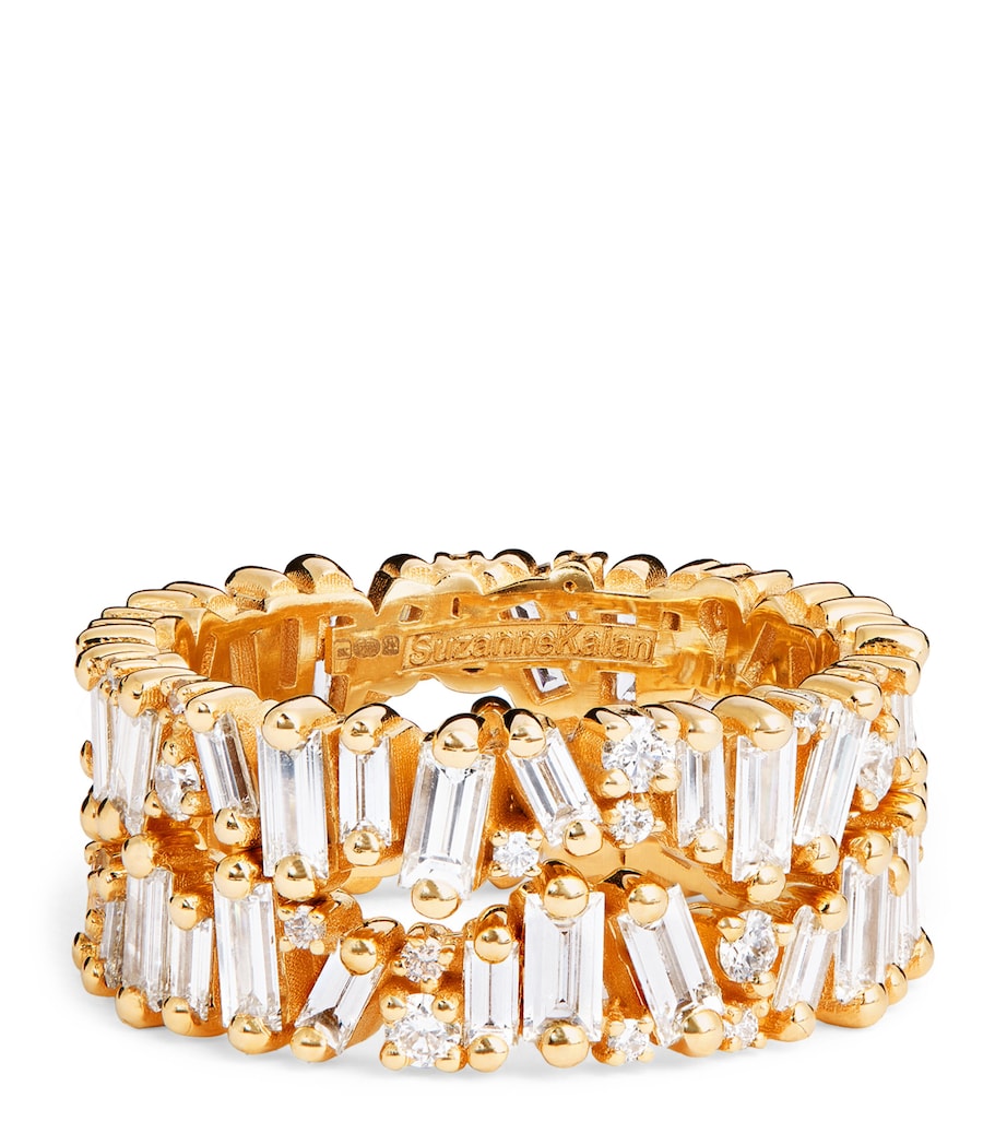 Suzanne Kalan yellow gold and mixed diamond tech ring jackets, size 8.5 (British brand)