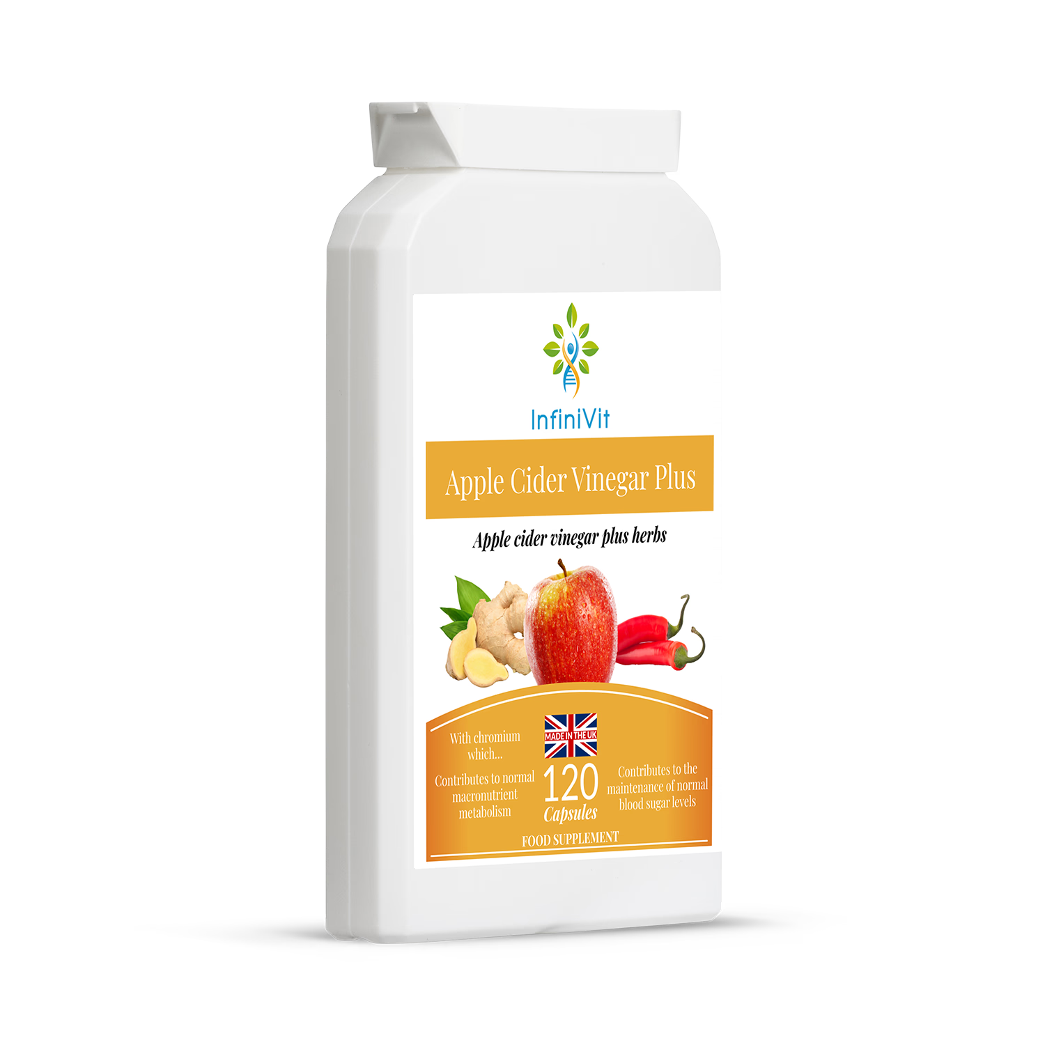 InfiniVit Apple Cider Vinegar Plus 120 capsules, imported from the UK