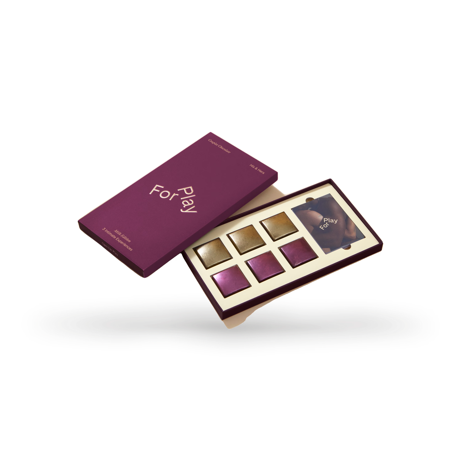 Forplay His & Hers chocolate with adaptogens and cards, imported from the UK
